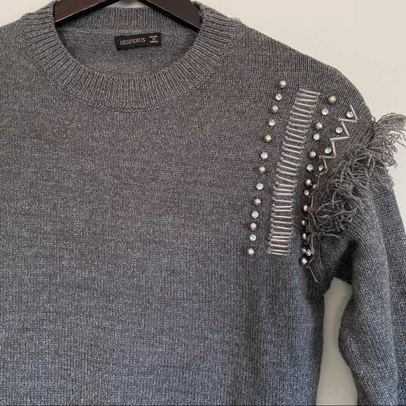 HESPERUS Fringe Beaded Trimmed Sleeve Sweater  S - Picture 2 of 6